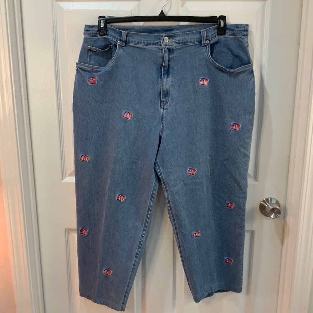 The Quacker Factory American Flag Embroidered Vintage Patriotic Jeans Size 24